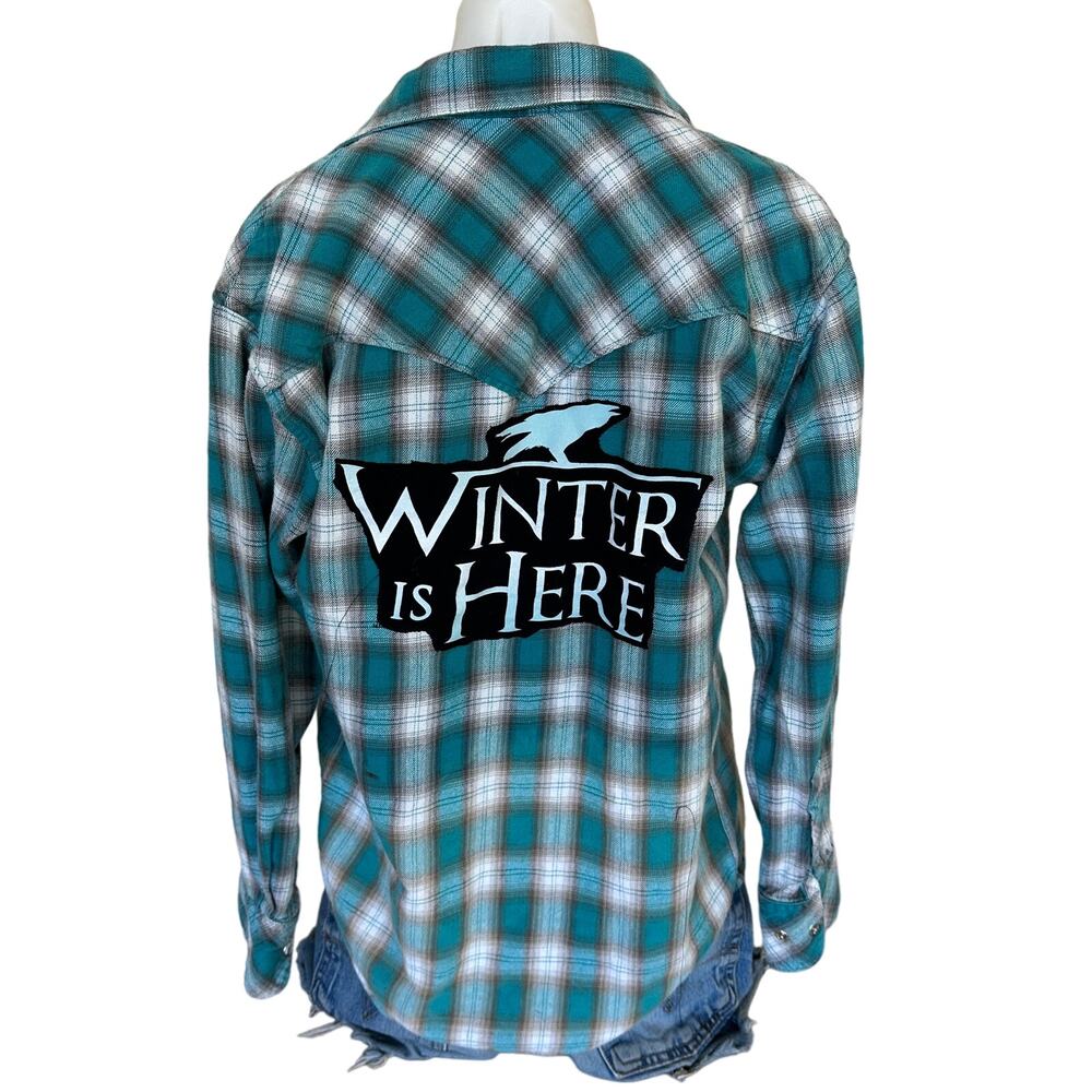 Game of Thrones Plaid Western Shirt SMALL Oversize Unique Winter is Here GOT - Picture 1 of 7